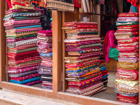 Colorful Bolts of Fabric-Open Air Shop in Nepal