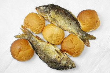 The five loaves, and the two fishes.