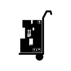 silhouette monochrome with transport trolley with boxes vector illustration