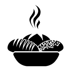 monochrome silhouette basket with hot bread vector illustration