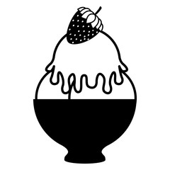 silhouette monochrome with ice cream cup and strawberry vector illustration