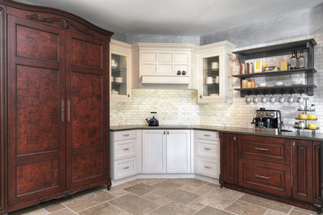 Wooden Kitchen interior in new Luxury Home