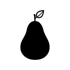 silhouette monochrome pear with stem and leafs
