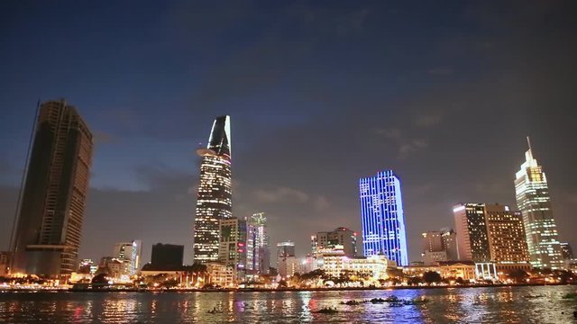 Skyscrapers Saigon city night. Vietnam.