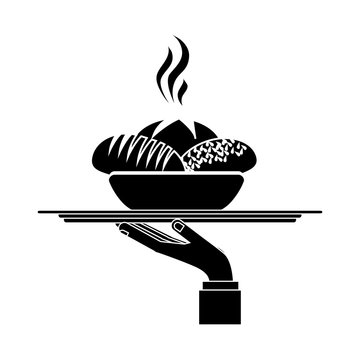 recommend clip art: silhouette monochrome dish with hot bread in tray vector illustration