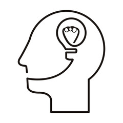 black silhouette head with light bulb vector illustration