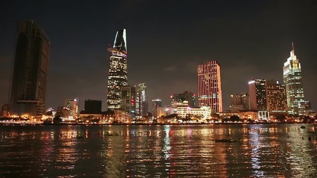Skyscrapers Saigon city night. Vietnam.