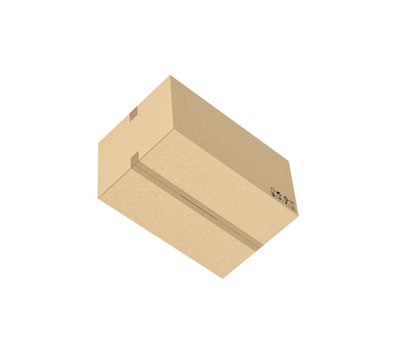Rendering of closed cardboard mail box taped with duct tape, isolated on the white background