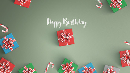happy birthday gift boxes with red ribbons viewed from top isolated  