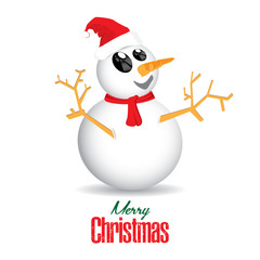 Merry Christmas and Snowman isolated on white background.