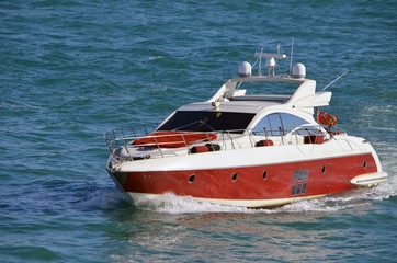 Upscale cabin cruiser on the florida intra-coastal waterway near Miami Beach