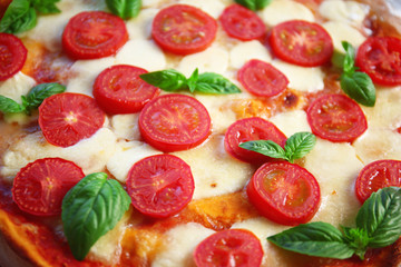 Delicious pizza, closeup