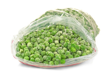Frozen peas on white background