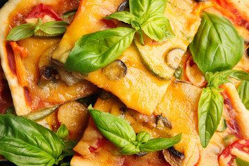 Delicious pizza slices on plate, closeup