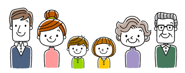 ６人家族：両親と子供二人と祖父母の３世代
