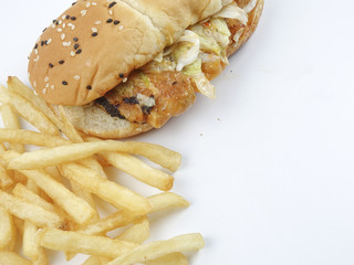 home mada burger and chips.