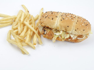 home mada burger and chips.