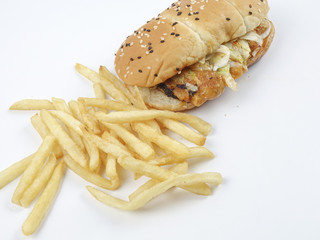 home mada burger and chips.