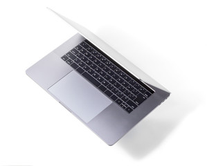 Fototapeta na wymiar silver laptop PC top view on white background