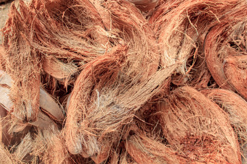 Pile of discarded coconut husk