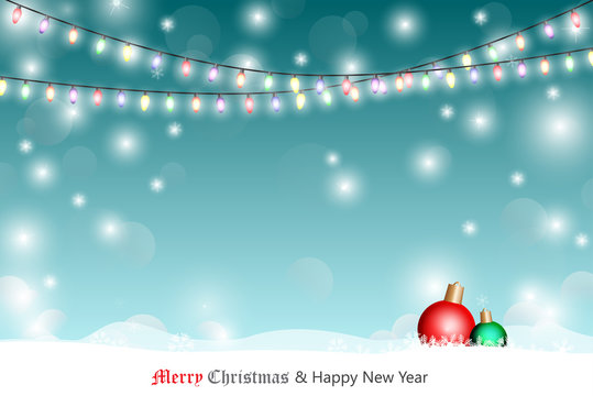 Winter background with snowflakes and light decoration. Vector illustration. Christmas background.