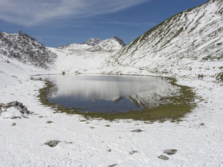Lake Branchino an Alpine natural lake during spring season. Orobie Alps. Italian Alps. Lombardy. Italy