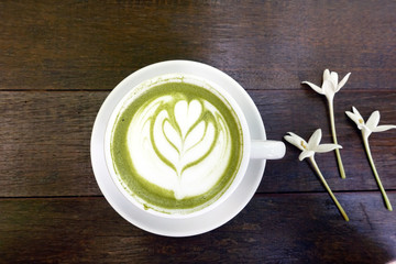 A cup of green tea matcha latte 