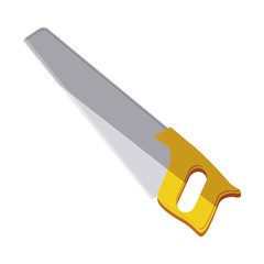 metallic handsaw icon tool with yellow handle vector illustration