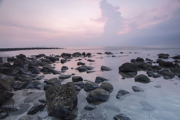 Sunrise of Batu Payung (Umbrella Rock) at Tanjung Ann Beach, Lombok, Indonesia.