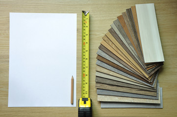 Laminate Wood Concept - Measuring tape on laminate floor plank ,wood texture floor :oak