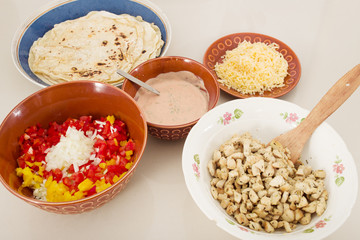 prepared ingredients for fajita, doner kebab, shwarma, burritos