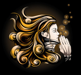 woman praying with closed eyes