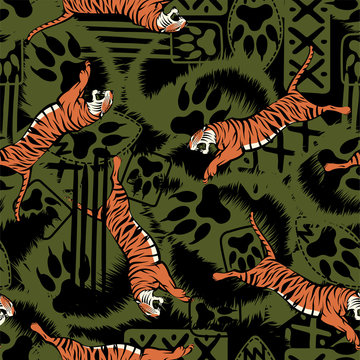 Wild tiger repeat seamless pattern
