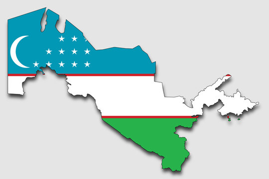 Map of Uzbekistan, Filled with the National Flag 