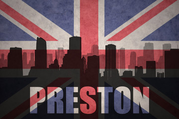 Obraz premium abstract silhouette of the city with text Preston at the vintage british flag