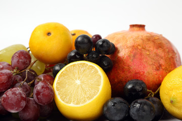 different fruit on white background