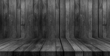 Wood texture background. black wood wall and floor