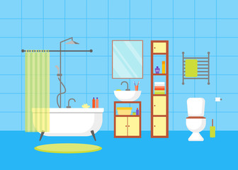 Interior Classic Bathroom with Furniture. Vector