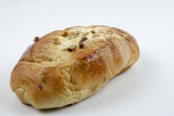 sweet bread with raisin isolated on whie