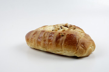 sweet bread with raisin isolated on whie