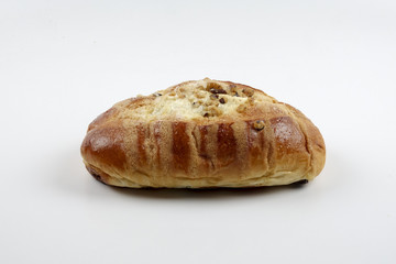 sweet bread with raisin isolated on whie