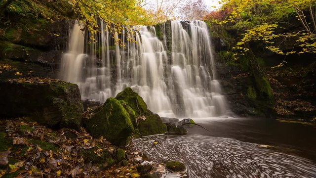 Time lapse of Scale Haw waterfall in Yorkshire Dales national park, England.