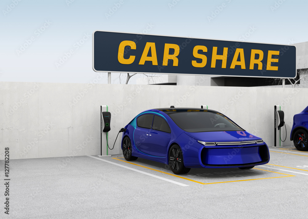 Poster car sharing concept. 3d rendering image with copy space.