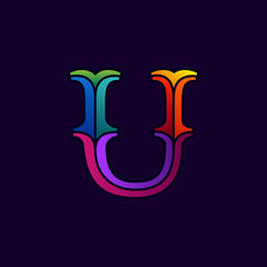 U letter logo in elegant multicolor faceted style.