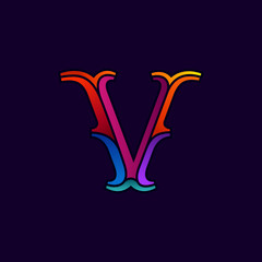 V letter logo in elegant multicolor faceted style.