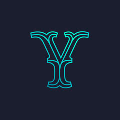 Y letter logo. Mono line Slab serif retro type.