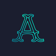 Letter A logo. Mono line Slab serif retro type.