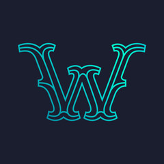 W letter logo. Mono line Slab serif retro type.
