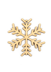 Winter,Christmas, New Year wooden decoration - snowflake, star. Isolated on white background. Top view. Closeup.