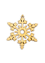 Winter,Christmas, New Year wooden decoration - snowflake, star. Isolated on white background. Top view. Closeup.